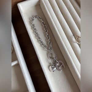 Etienne Aigner Silver Bracelet with Heart and Initial Charm